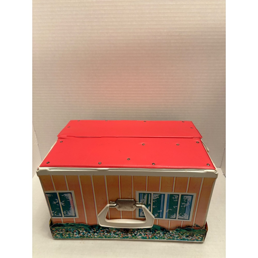 Vintage Ideal Toy Corp Vinyl Doll Case House Graphic Red Roof Blue Door
